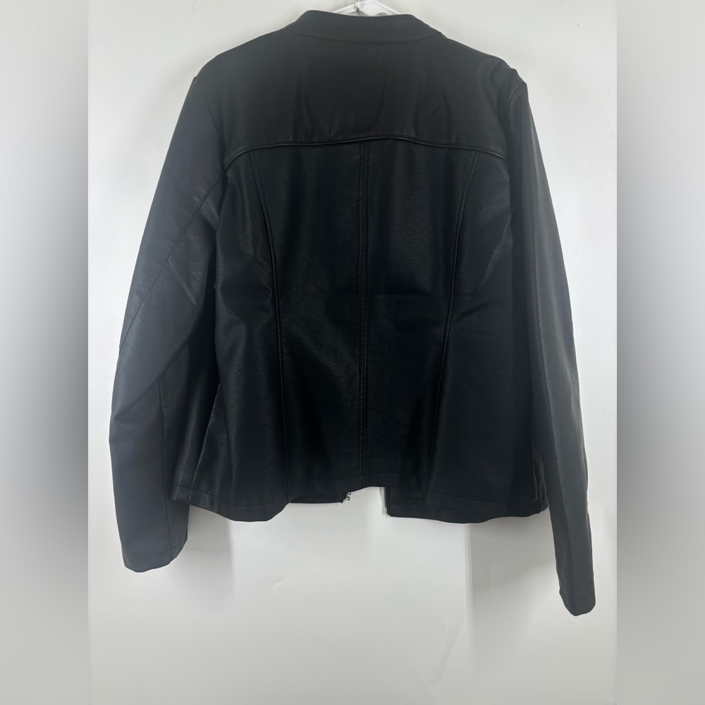 NWT Mark Alan Faux Leather Motorcycle Jacket Black Silver 1X XL - Picture 2 of 3